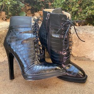 Gwen Stefani Black Croc Print Booties 6